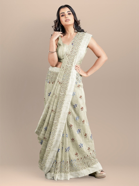 

BharatSthali Beige Silk Cotton Woven Design Taant Saree
