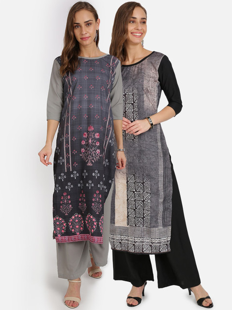 

Florence Women Multicoloured Ethnic Motifs Printed Crepe Kurta Pack of 2, Multi