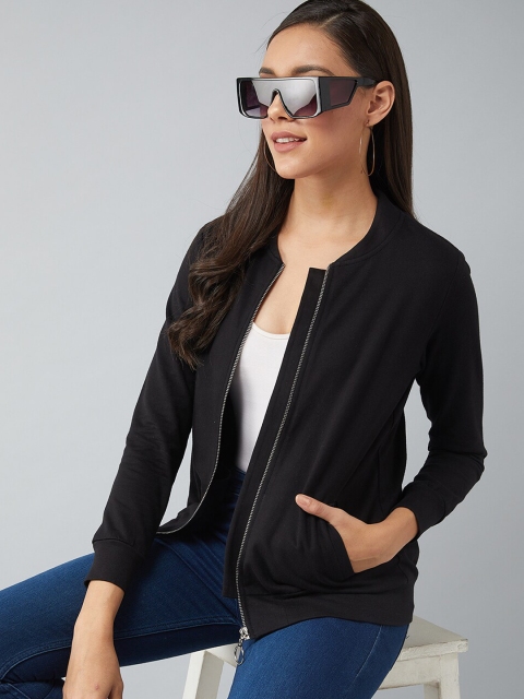 

DOLCE CRUDO Women Black Solid Bomber Jacket