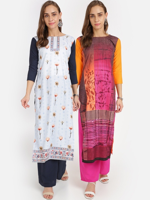 

Florence Women Multicoloured Floral Printed Crepe Kurta Pack of 2, Multi