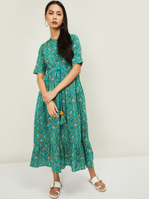 

Colour Me by Melange Women Green Printed Fit and Flare Dress