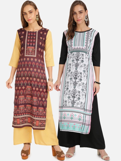 

Florence Pack Of 2 Floral Printed Crepe Kurta, Brown