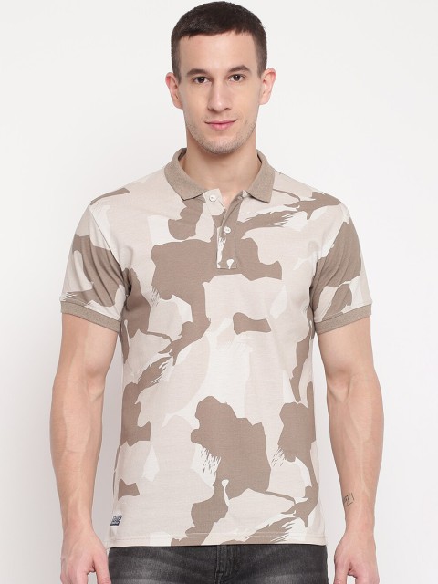 

Pepe Jeans Men Beige Printed Polo Collar T-shirt
