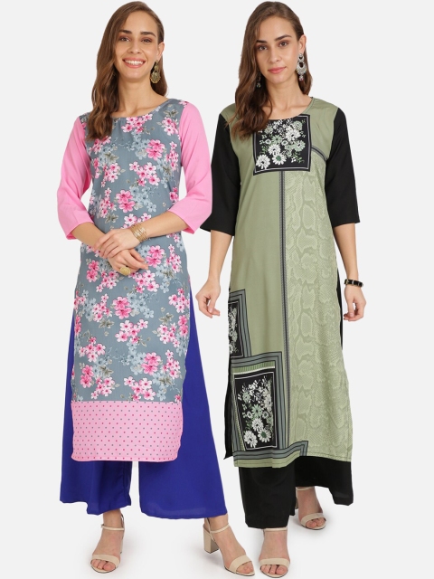 

Florence Pack of 2 Floral Printed Crepe Kurta, Multi