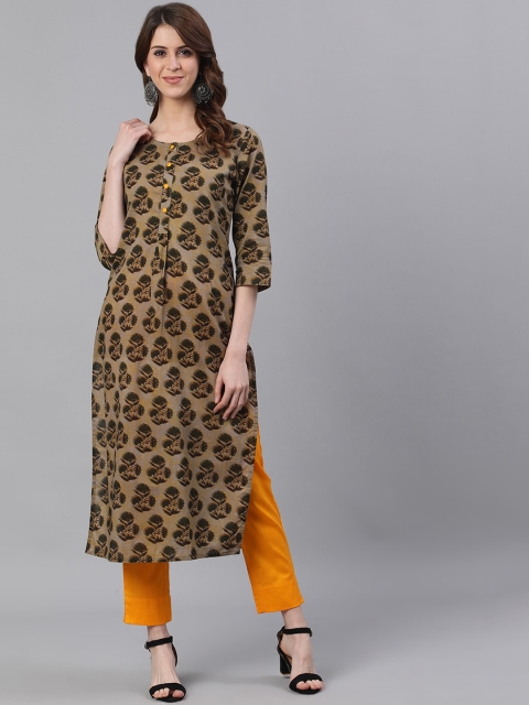 

Jaipur Kurti Women Olive Green Printed Kurta with Trousers