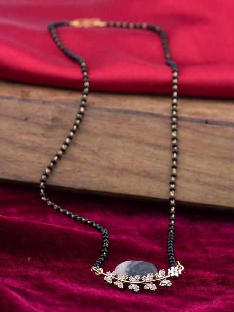 

Alankruthi Gold-Plated & Black American Diamond-Studded & Beaded Mangalsutra