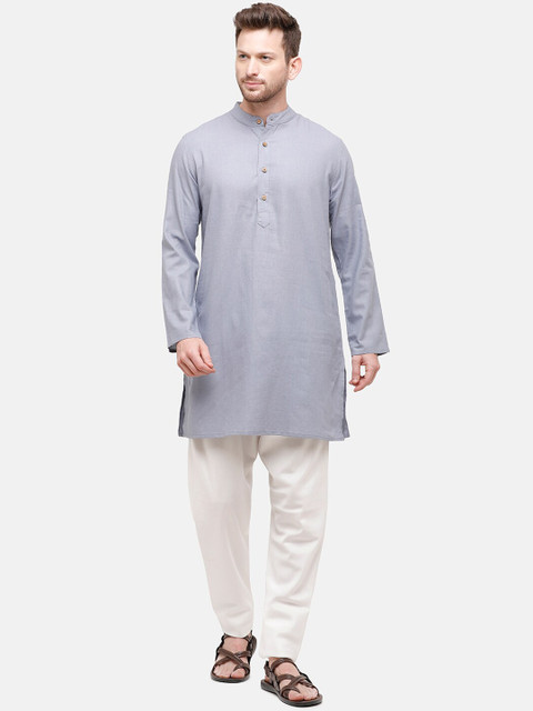 

CAVALLO by Linen Club Grey Solid Mandarin Collar Linen Kurta