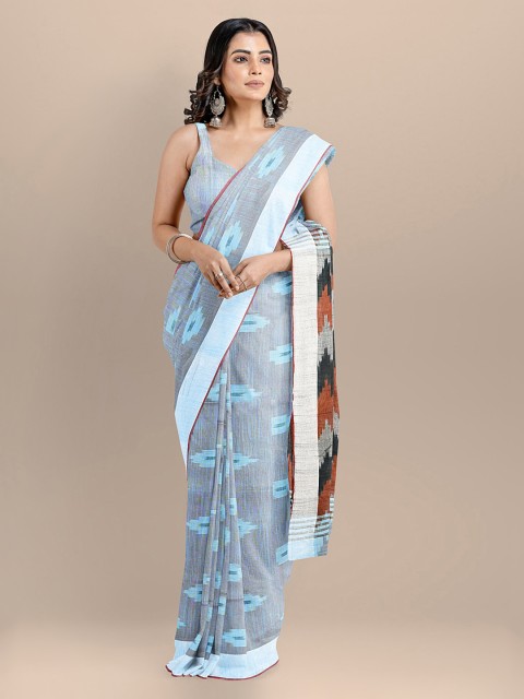 

BharatSthali Blue Pure Cotton Woven Design Ikat Saree