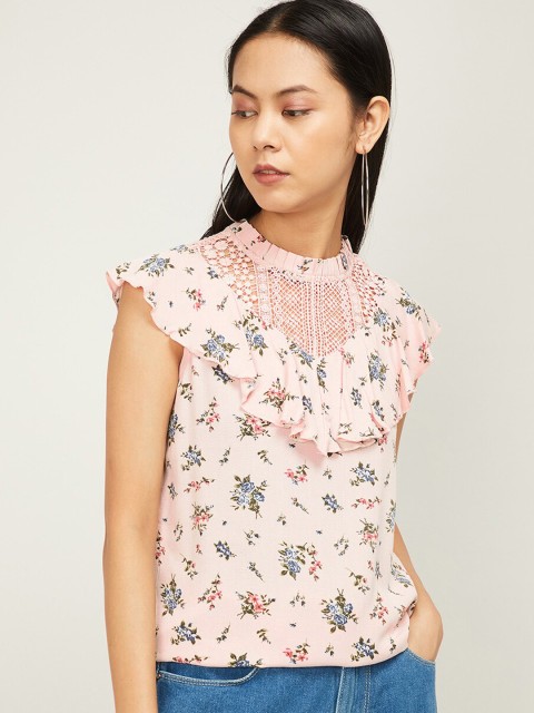 

CODE by Lifestyle Pink Floral Printed Flutter Sleeves Top