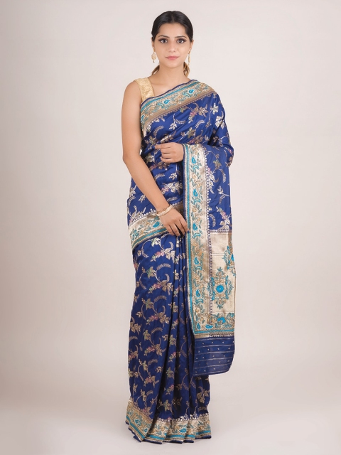 

Pothys Navy Blue & Gold-Coloured Pure Georgette Woven Design Saree