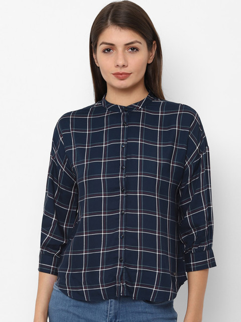 

Allen Solly Woman Navy Blue & Red Checked Casual Shirt