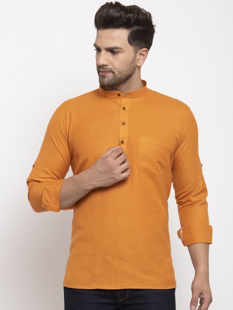 

GRACIT Men Orange Rolled-Up Sleeve Short Kurta