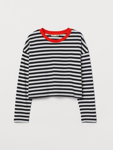 

H&M Girls White & Black Striped Boxy Jersey Top