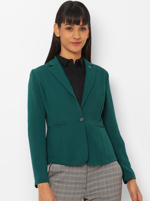 

Allen Solly Woman Women Green Solid Single-Breasted Blazer