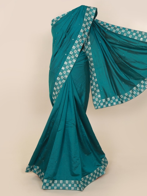 

Pothys Teal Blue Embroidered Art Silk Saree