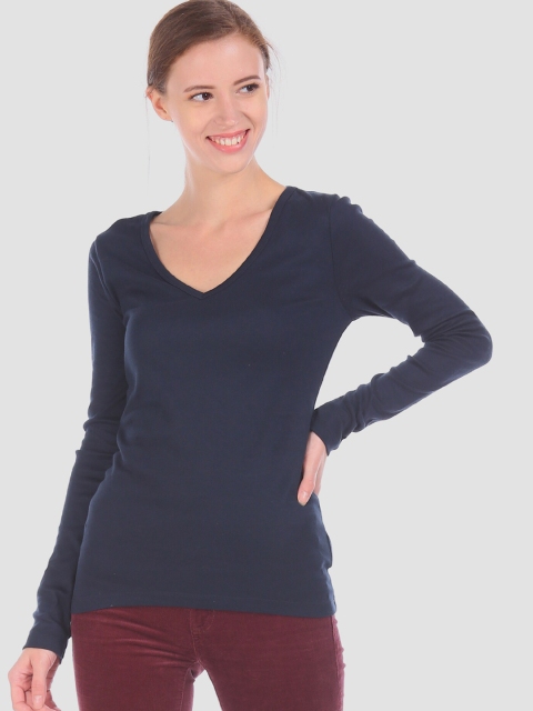 GAP Women Navy Blue Solid V-Neck T-shirt