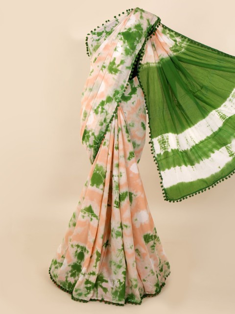 

Pothys Cream-Coloured & Green Pure Cotton Dyed Saree