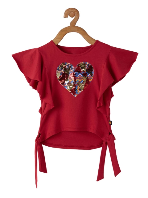 

VITAMINS Girls Red & Blue Embellished Flutter Sleeves Top