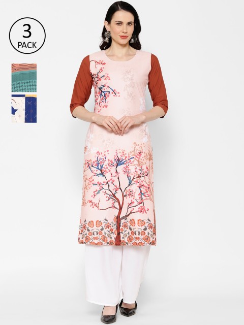 

7Threads Pack Of 3 Digital Printed Crepe Kurtas, Multi