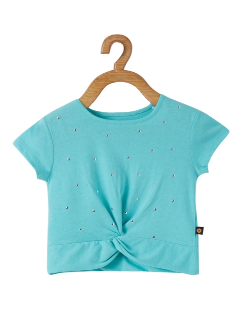 

VITAMINS Girls Blue Embellished Pure Cotton Top
