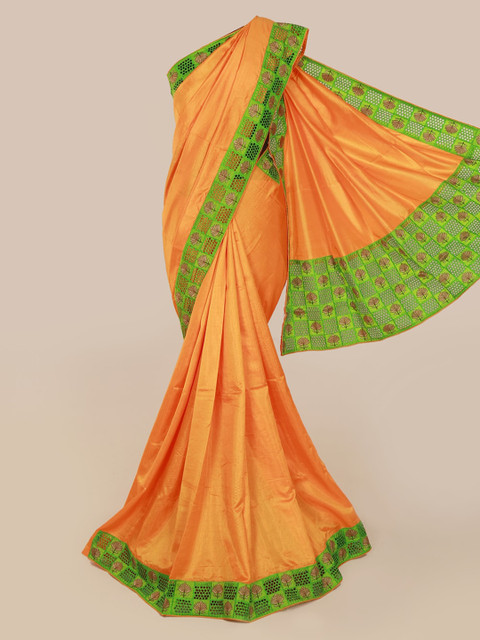 

Pothys Orange Solid Embroidered Art Silk Saree