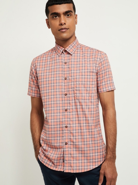 

max Men Orange Regular Fit Checked Casual Shirt