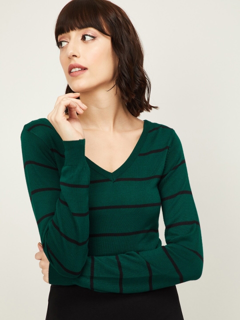 

Bossini Green Striped Styled Back Top