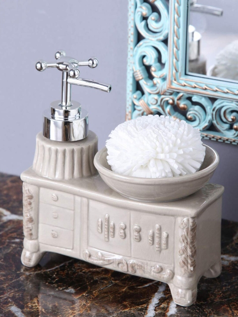 

A Vintage Affair- Home Decor Grey Solid Washbasin-Shaped Ceramic Soap Dispenser With Sponge