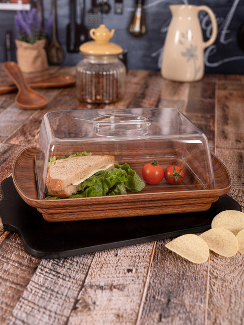 

GOODHOMES Brown Rectangular Cheese Dish with Lid