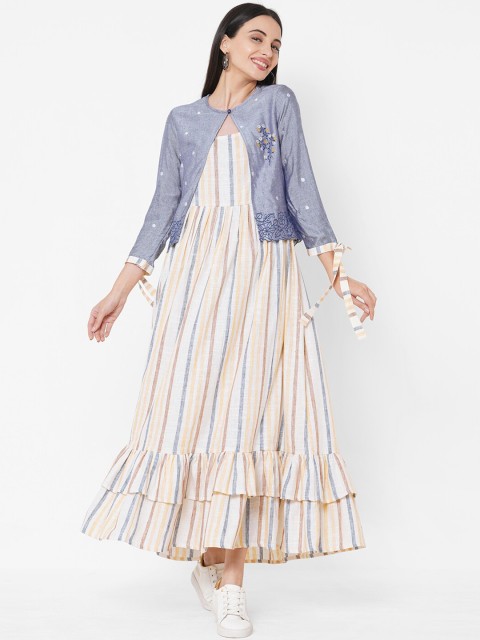 

FASHOR Women Multicoloured Striped Maxi Dress, Multi