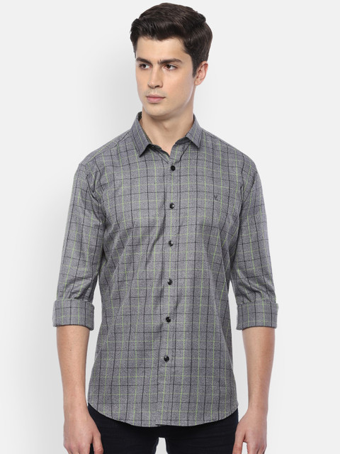 

V Dot Men Grey & Black Slim Fit Checked Cotton Casual Shirt