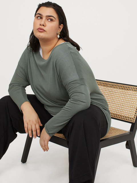 

H&M Women Green Solid H&M+ Fine Knit Jumper