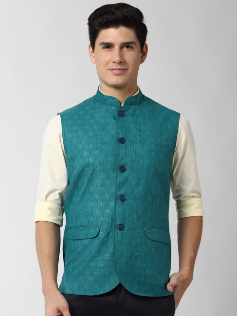 

Peter England Elite Men Green Woven Design Waistcoat