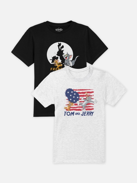 

Kids Ville Boys Pack Of 2 Tom & Jerry Printed Round Neck T-shirts, Black