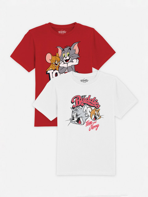 

Kids Ville Boys Pack Of 2 Tom & Jerry Printed Round Neck T-shirts, Red