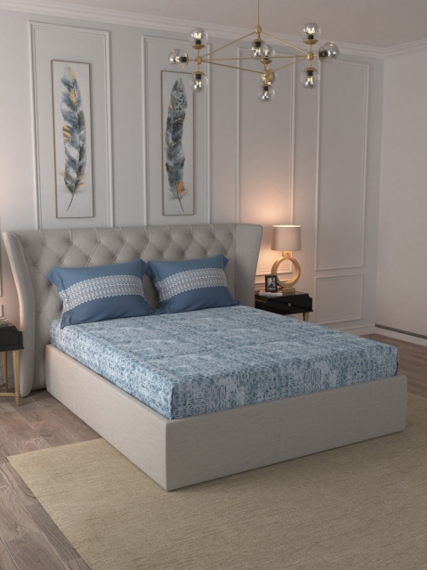 

Trident Blue & Grey Abstract 180 TC Cotton 1 King Bedsheet with 2 Pillow Covers