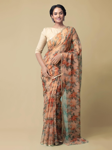 

Unnati Silks Orange Pure Chiffon Printed Patola Saree