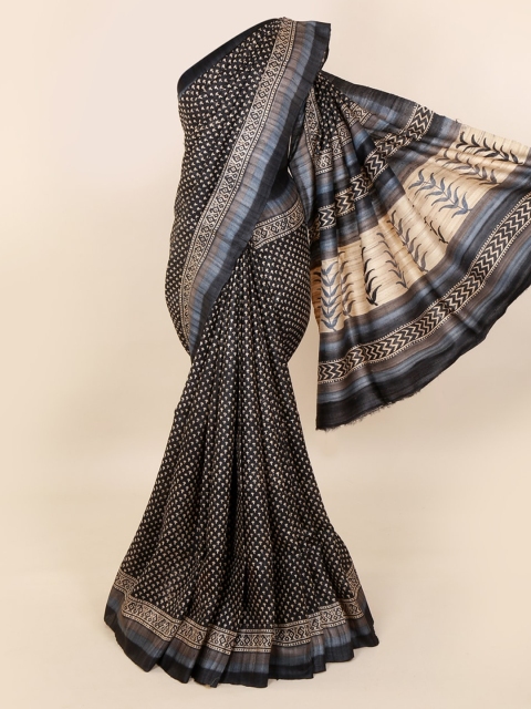 

Pothys Black & Cream-Coloured Pure Silk Printed Saree