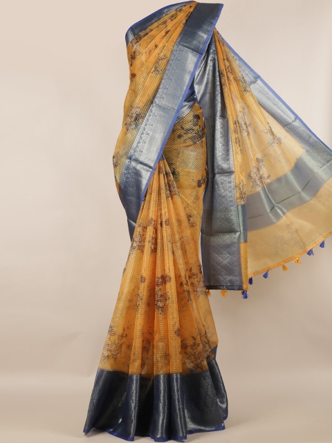 

Pothys Yellow Printed Tissue Saree