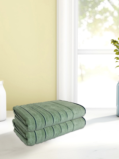 

SPACES Unisex Set Of 2 Green & Blue Ribbed 575 GSM Hand Towels