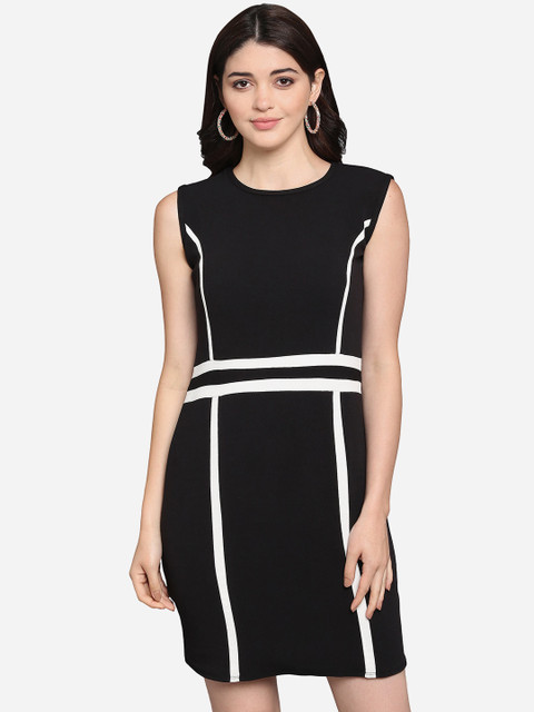 

PURVAJA Women Black Striped Sheath Dress