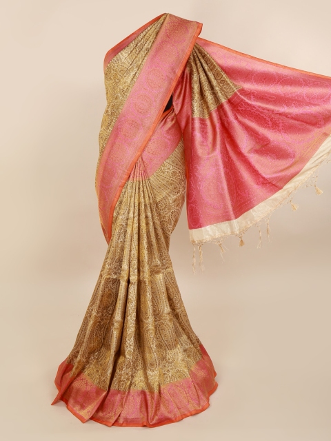 

Pothys Beige Striped Banarasi Saree