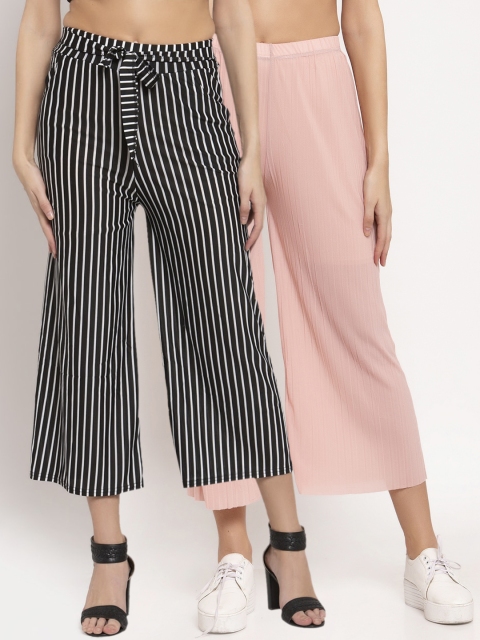 

KLOTTHE Women Pack Of 2 Printed Wide Leg Palazzos, Pink