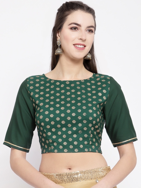 

studio rasa Women Green Floral Printed Crepe Crop Top