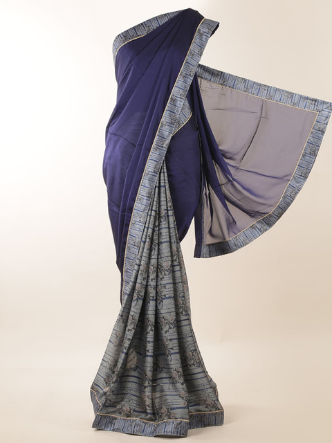 

Pothys Navy Blue Solid Linen Blend Saree