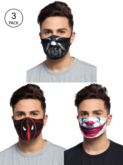 

TREEMODA Men Pack of 3 Printed 3-Ply Reusable Outdoor Masks, Black