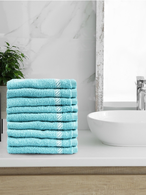 

Trident Set Of 9 Turquoise Blue Solid 380 GSM Face Towels
