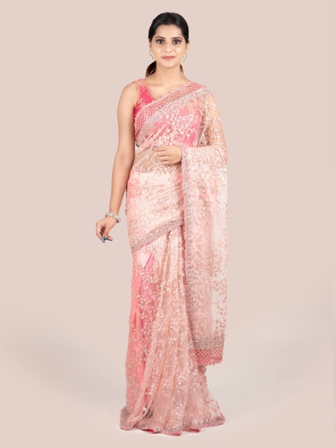 

Pothys Pink Embroidered Pure Georgette Saree