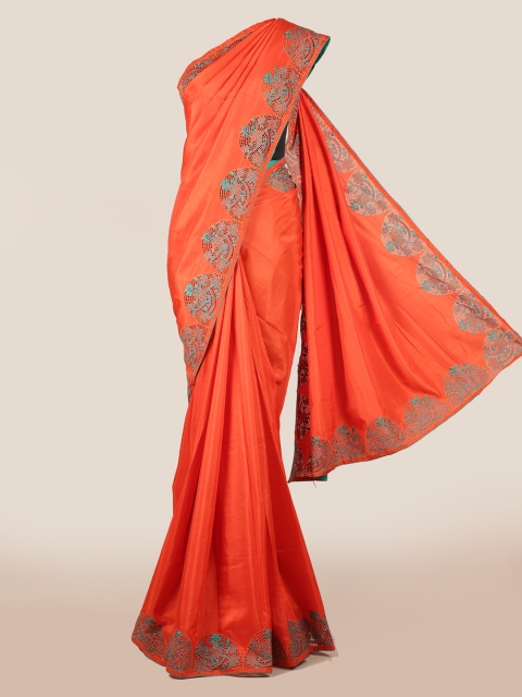 

Pothys Orange Solid Art Silk Saree