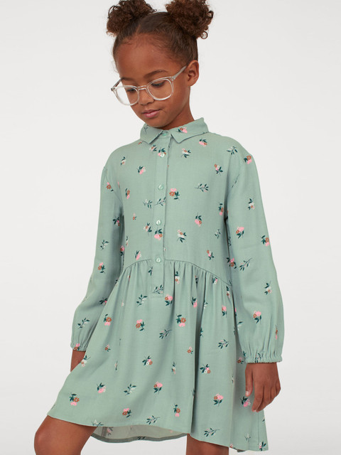

H&M Girls Green Printed Patterned Shirt Dress